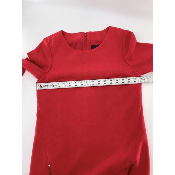 J Crew Dress Sheath Shift Exposed Zippers 3/4 Sleeve Boatneck Red Flaw Size 4 - Picture 12 of 15